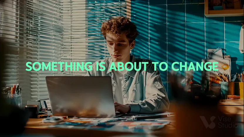 Creator at a laptop under the line Something is about to change